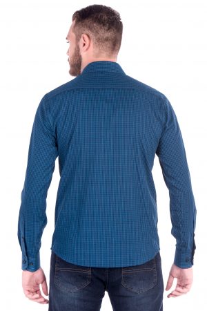 Camisa Slim Fit Argali Falklands ML - Xadrez Azul Maquinetada