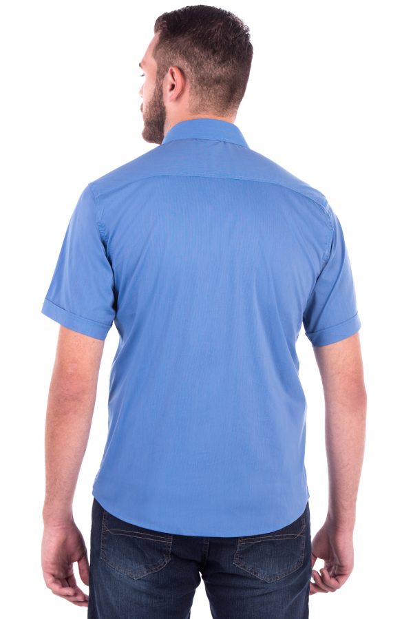 Camisa Slim Fit Falklands MC - Listrada Vertical Azul e Rosa