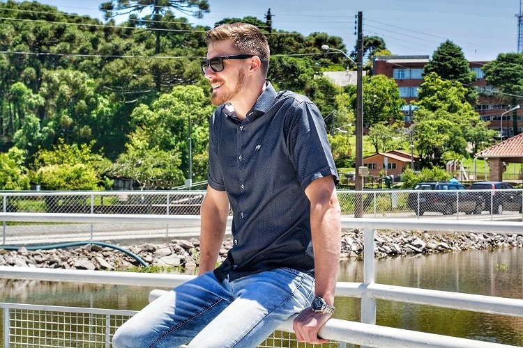 Camisa Manga Curta Argali Falklands Poá Cinza (externa)