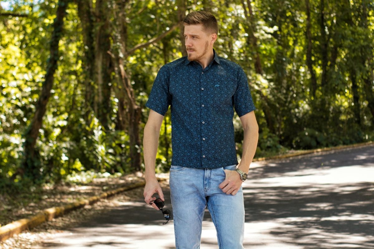 Camisa Manga Curta Argali Falklands Floral Azul (externa)